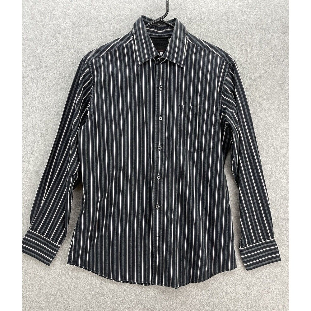 J.Ferrar Men's Button Down Shirt Black Striped Long Sleeve Medium Modern Fit